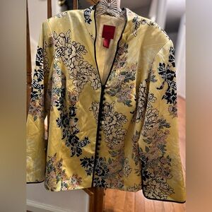 Elegant Floral Yellow Silk  Blazer